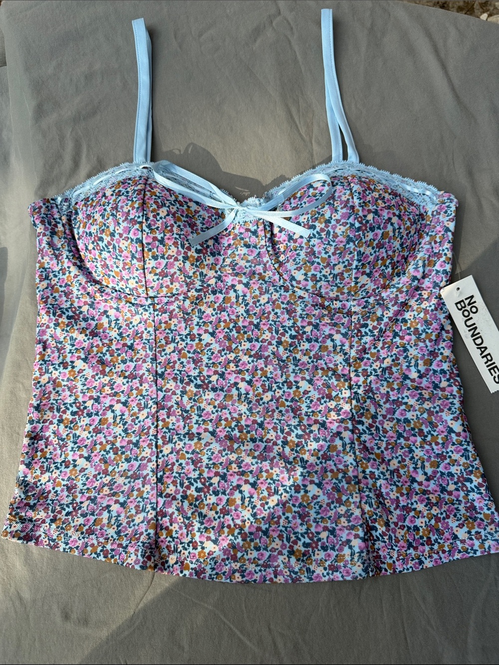 No Boundaries Pastel Floral Bustier Tank with Bow
